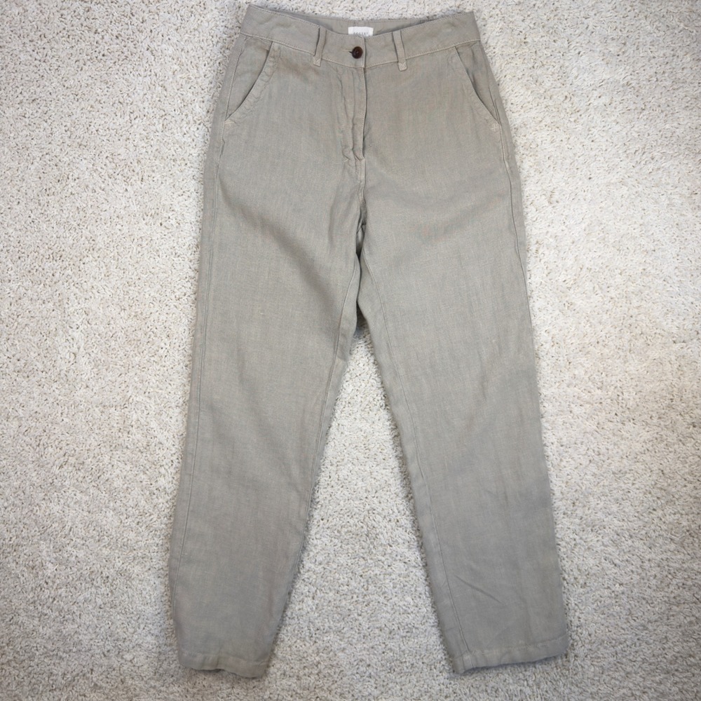 Poetry Linen Trousers Women 6 Tan RD95 High Rise Tapered Leg Casual Minimalist